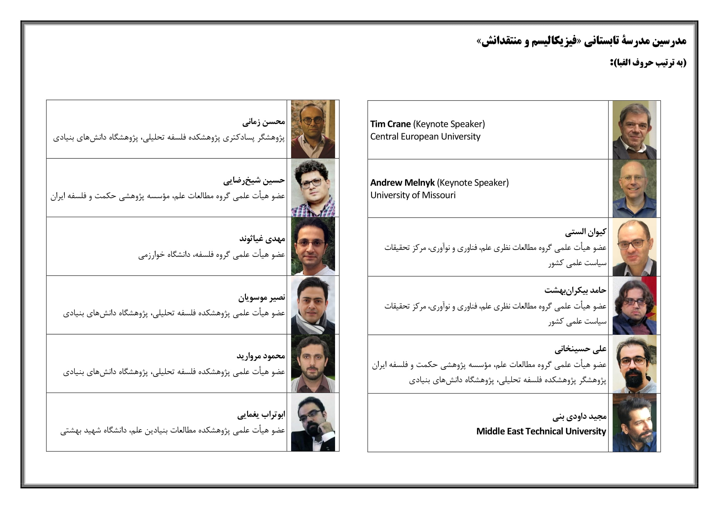 برنامه مدرسه تابستانی فیزیکالیسم و منتقدانش-۲